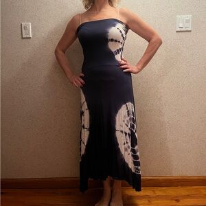 Elegant Navy Tie-Dye Dress that can also be styled as a skirt.